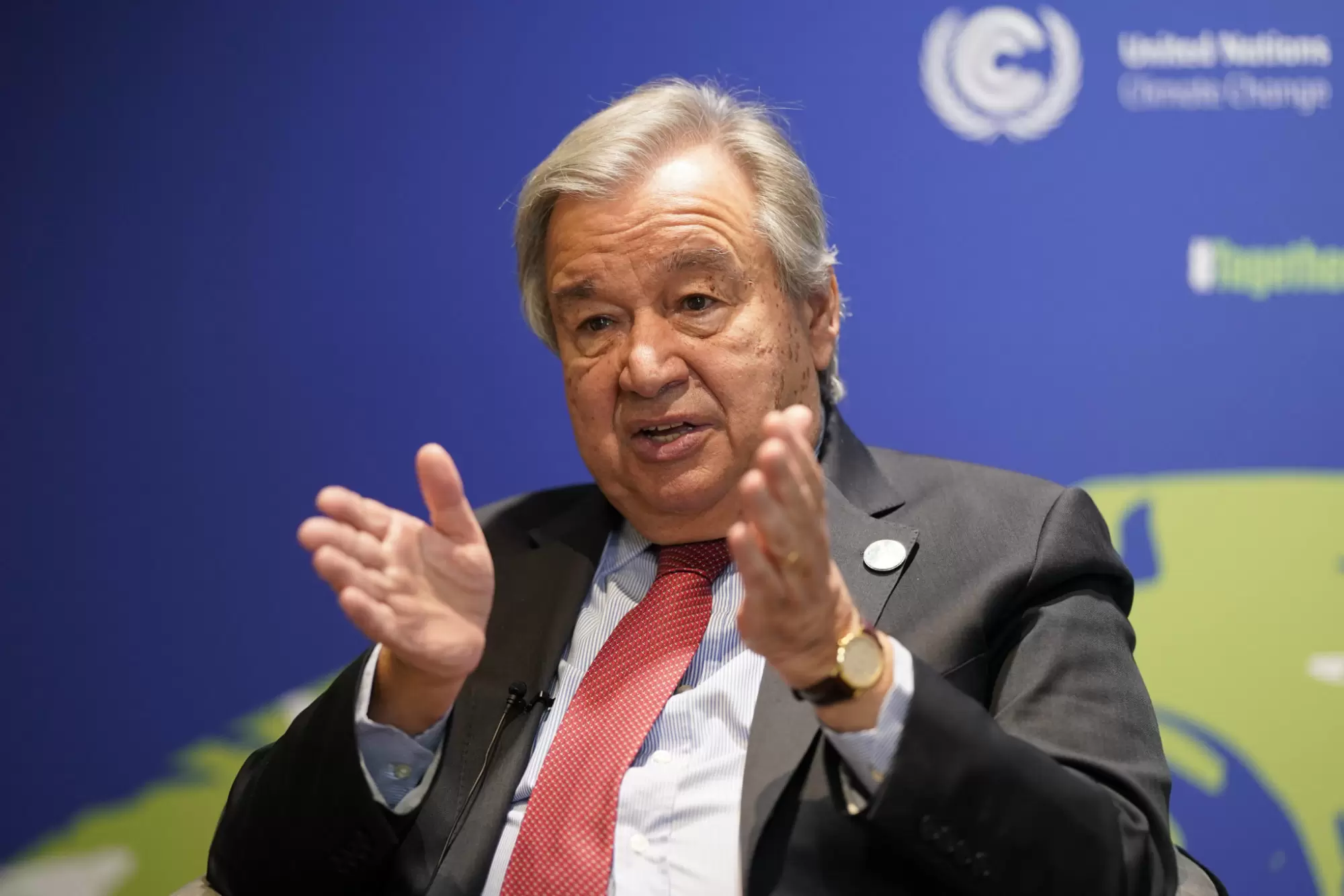 Le bilan de la Cop 26: un difficile compromis | António Guterres, Secrétaire général des Nations unies. Photo : Alberto Pezzali/AP/SIPA | Françoise Blind-Kempinski - Directrice éditoriale et réalisatrice (journaliste Les Echos)